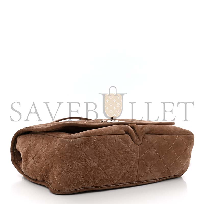 Ch*el large quilted nubuck natural beauty split pocket flap shoulder bag (33*22*9cm)